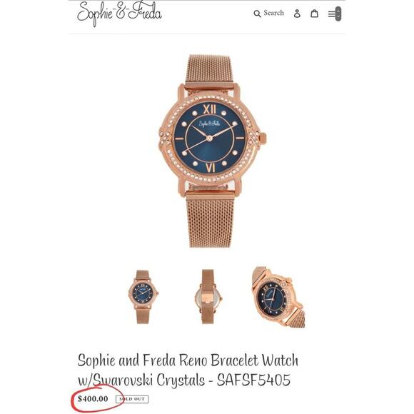 WOMEN'S WATCH SOPHIE & FREDA LUXURY "RENO" BRACELET WITH SWAROVSKI CRYSTALS NEW! - Picture 4 of 5